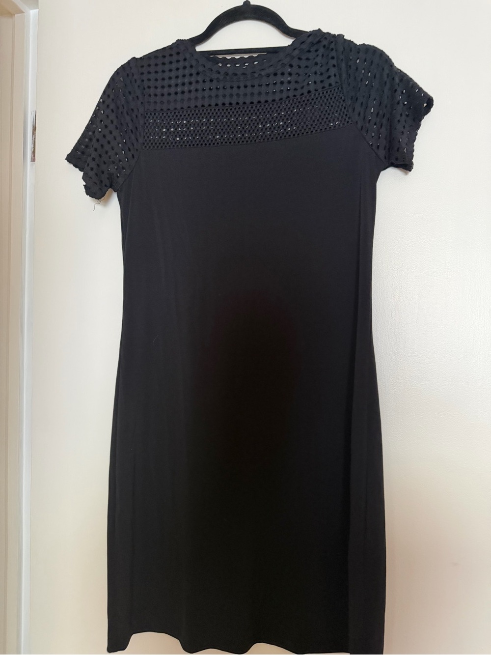 Michael Michael Kors Black Perforated Yoke Short Sleeve Dress Coverup